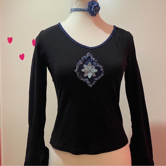 Morgan de Toi Tops - Y2K Morgan De Toi Denim Detail Butterfly Sleeve Top